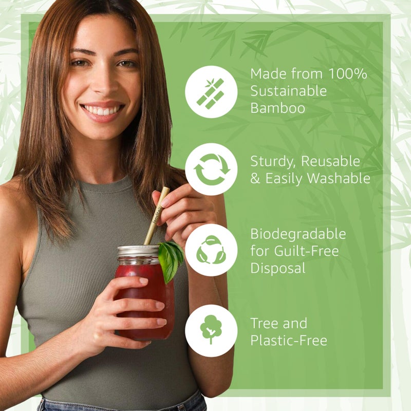 Jenvita 100% Bamboo Straws (10-Pack) - Biodegradable & Compostable 8 Inch Reusable Straws with Cleaner | FSC Certified, Eco Friendly | Hand Wash & Dishwasher Safe | For Hot & Cold Drinks - Image 3